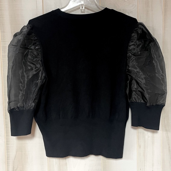 NWT New York & Company Black Sheer Puff Sleeve Button Cardigan, sz XL - Picture 2 of 8